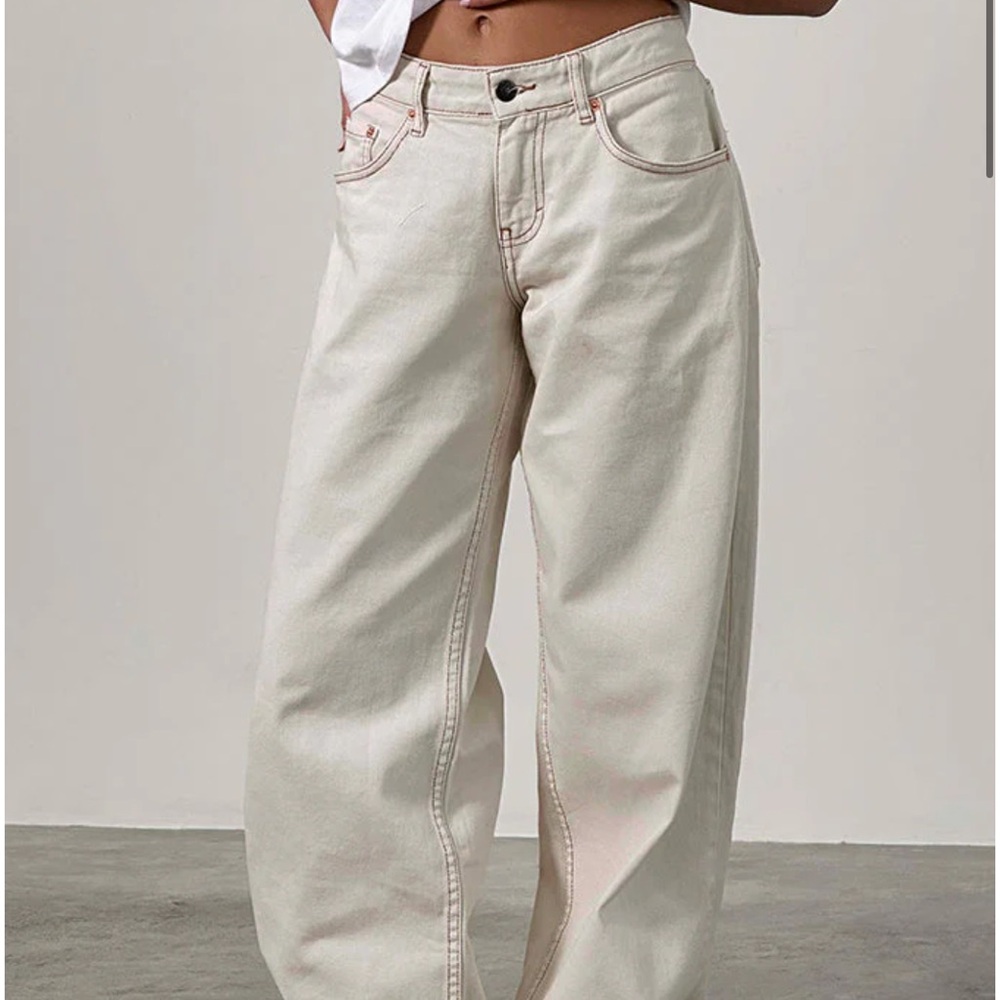 Motel Rocks White Low Rise Wide Leg Jeans